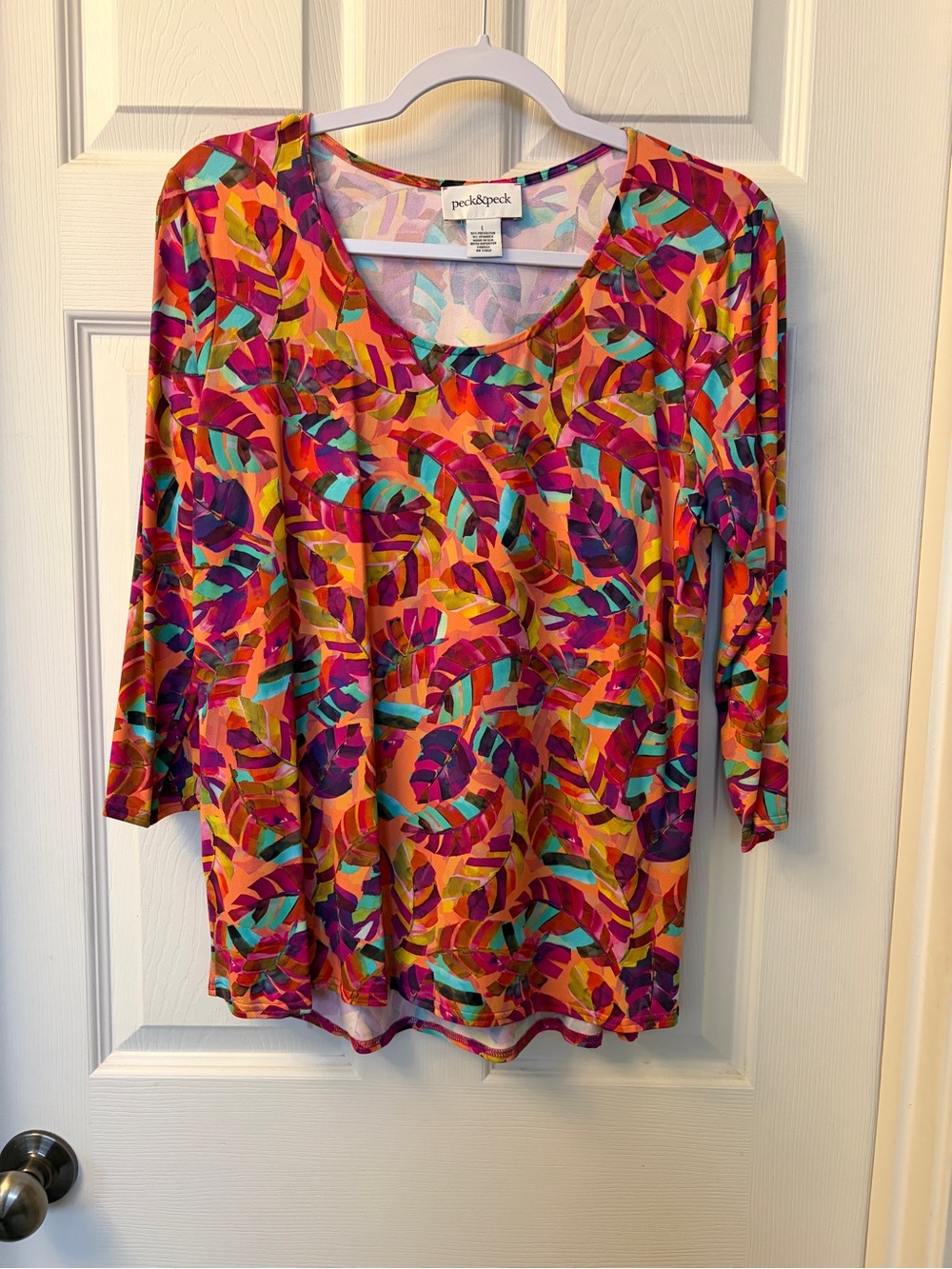 Peck & Peck multicolored top - Size Large - Scoop Neck and 3/4 Length Sleeves